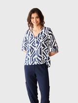 Geo Block Print Top - Navy