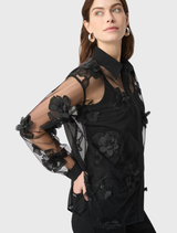 Floral Embroidered Long-sleeve Top - Black