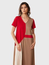 Colour Block Dress - Red/Taupe