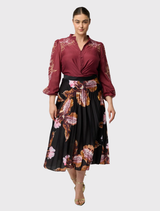 Maren Embroidered Cotton Silk Blouse - Garnet Orchid