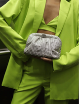 Stevie Pleated Woven Clutch - Silver