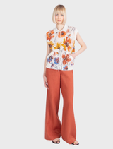 Jacquard Vest, Floral Pattern - White Coffee