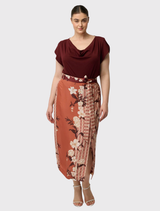 Marisol Cowl Neck Cap Sleeve Jersey Top - Rosewood
