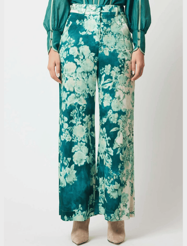 Dynasty Linen Viscose Pant  - Jade Floral