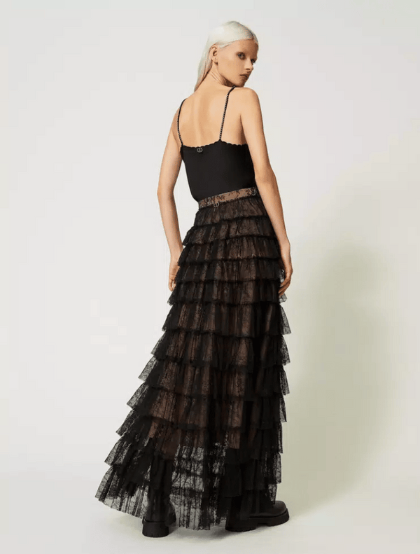 Long Chantilly Lace Skirt - Black