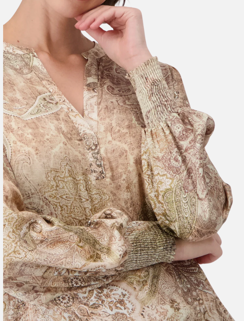 Round Neck Blouse - Brown Sugar Print
