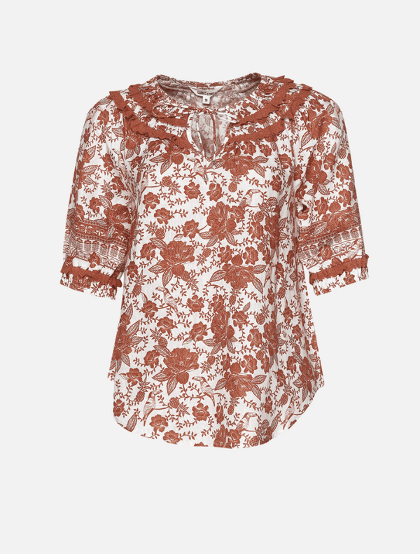 Etched Blouse - Tan Multi