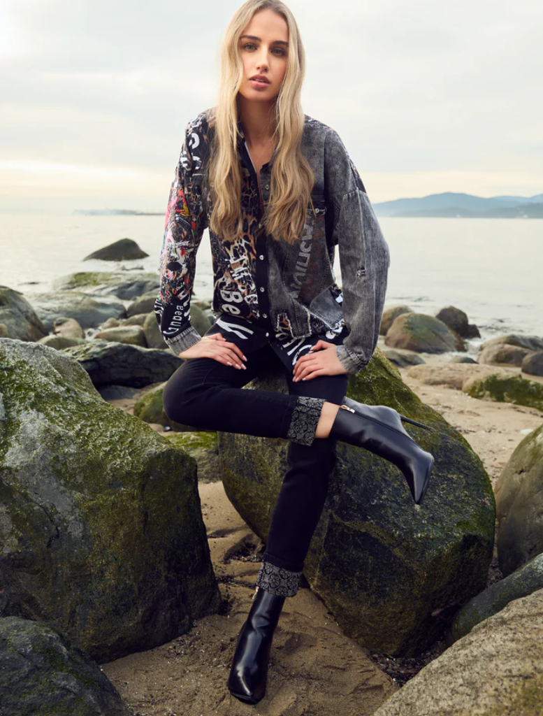 Woven Top - Black/Cheetah