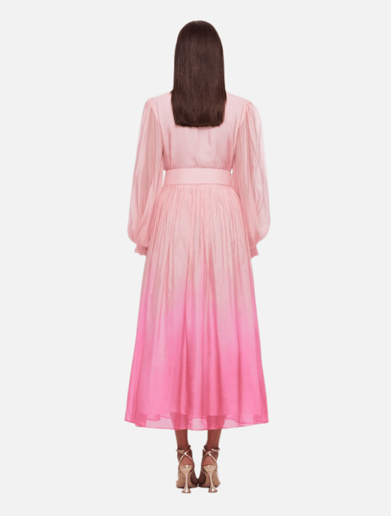 Cassie Tie Neck Midi Dress - Ombre Pink