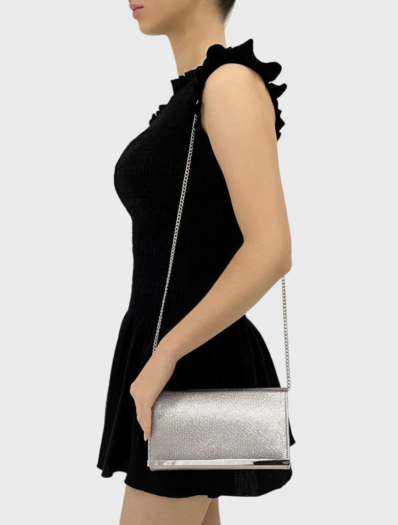 Maddie Metallic Embossed Foldover Clutch - Silver