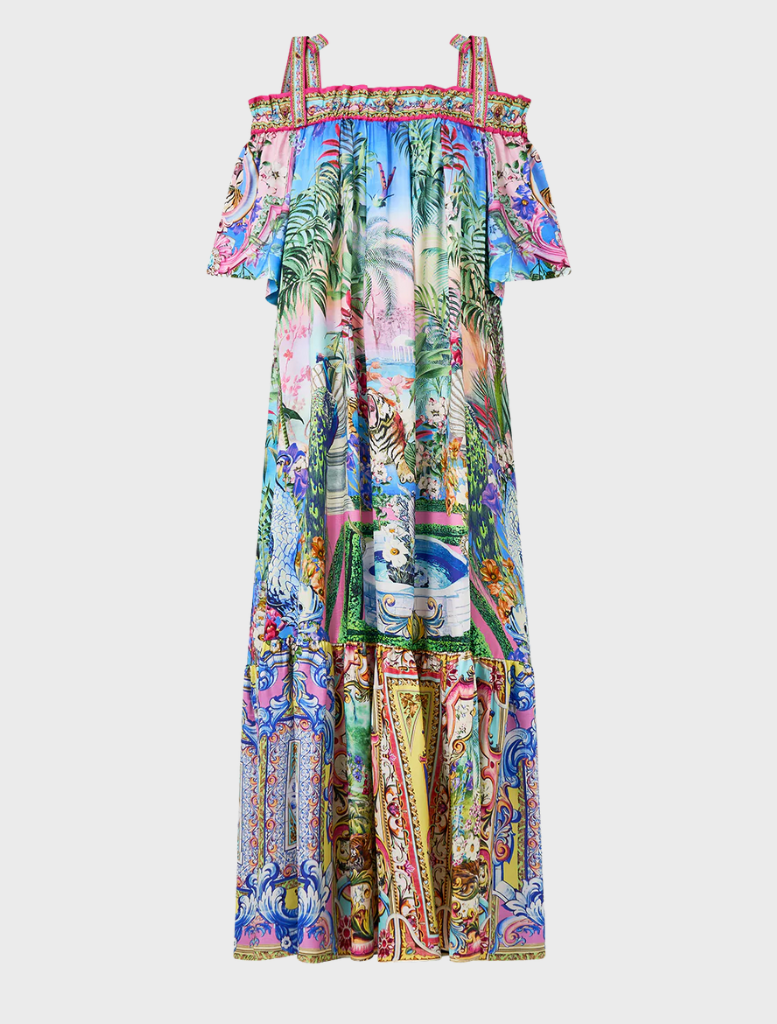 Long Off Shoulder Frill Dress With Straps - Spirit Of Santa Maria