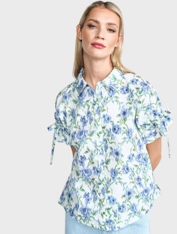 White Blouse With Floral Pattern - Palace Blue