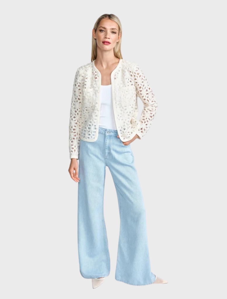 White Blazer Jacket Made Of Eyelet Lace - White Stone