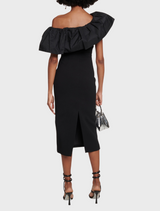 After Hours One-Shoulder Crepe Midi Dress - Black