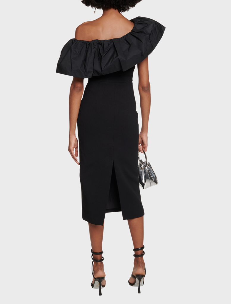 After Hours One-Shoulder Crepe Midi Dress - Black