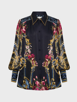 Button Through Blouson Sleeve Blouse - Ornate On A Plate