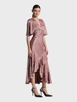 Gisele Flounce Sleeve Midi - Blush Brown