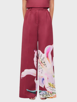 Elisha Wide Leg Pants - Lily Print in Burgundy