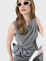 Gingham Tie Waist Sleeveless Top - Black/White