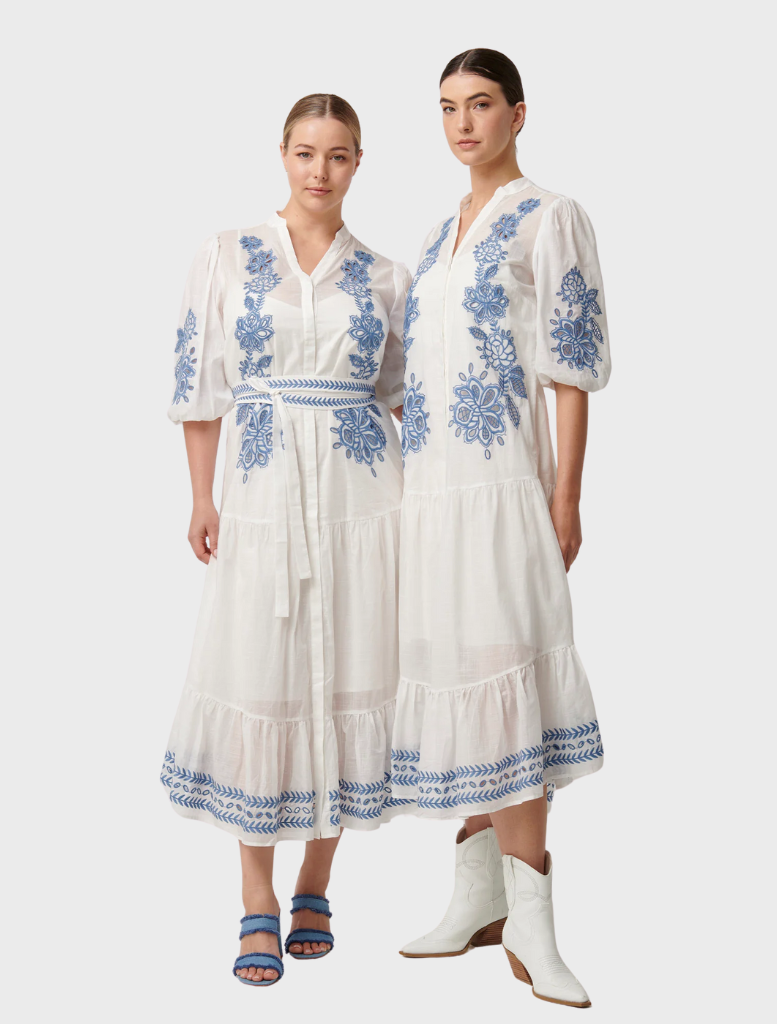 Gabriette Embroidered Cotton Slub Dress - Milk
