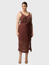 Solene Linen Viscose Midi Lace Skirt - Rosewood