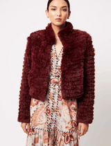 Altair Faux  Fur Cropped Knitted  Bomber  - Scarlet