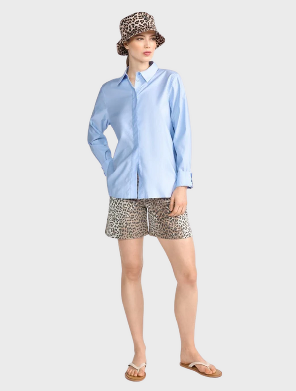 Denim Shorts With Leopard Print - Caffee Latte