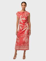Monique Draped Neck Cupro Viscose Stretch Column Dress - Crimson Palms