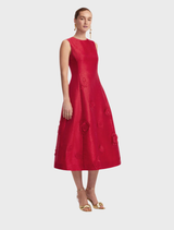Cleo Appliqué Sleeveless Midi Dress - Scarlet