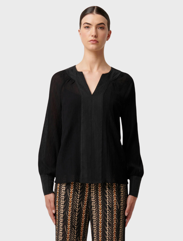 Lucent Crinkle Cotton Silk Blouse - Black