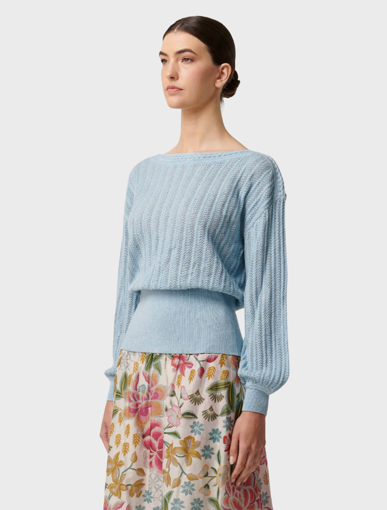 Marley Merino Cotton Knit Top - Cornflower