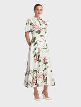 Becca Short Sleeve Midi Dress - Vine Print in Snow