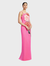 Arianna Appliqué Floral Maxi Dress - Peony Print in Fuchsia