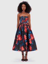 Norine Bustier Midi Dress - Rose Print