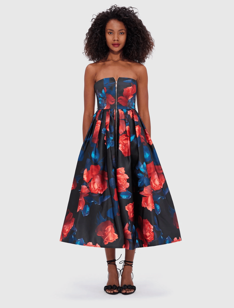 Norine Bustier Midi Dress - Rose Print