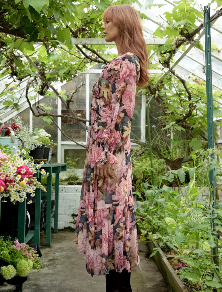 Frill At Ease Dress - Charcoal Floral