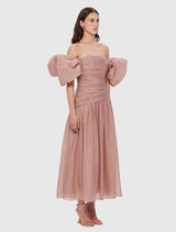 Lydia Puff Sleeve Midi Dress - Dusty Pink