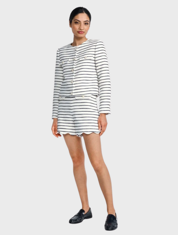 Striped High-Waist Shorts - Pearl White