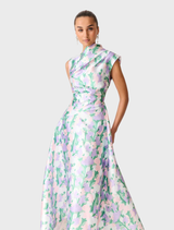 Lavina Asymmetrical Gown - Green & Purple Floral