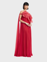 Jaclyn Draped Floor Length Dress - Scarlet