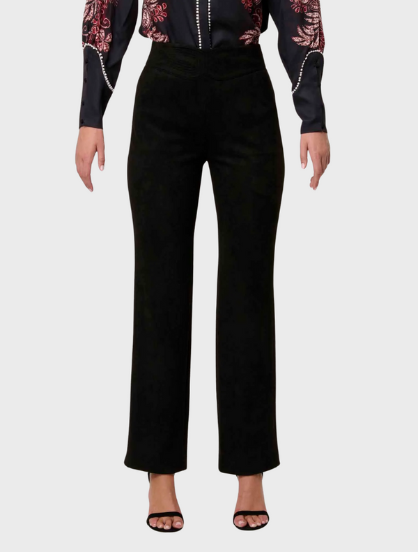 Scarlett Faux Suede Waist Detail Pant - Onyx