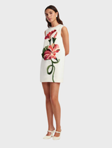 Yvonne Appliqué Floral Mini Dress - Vine Print in Snow