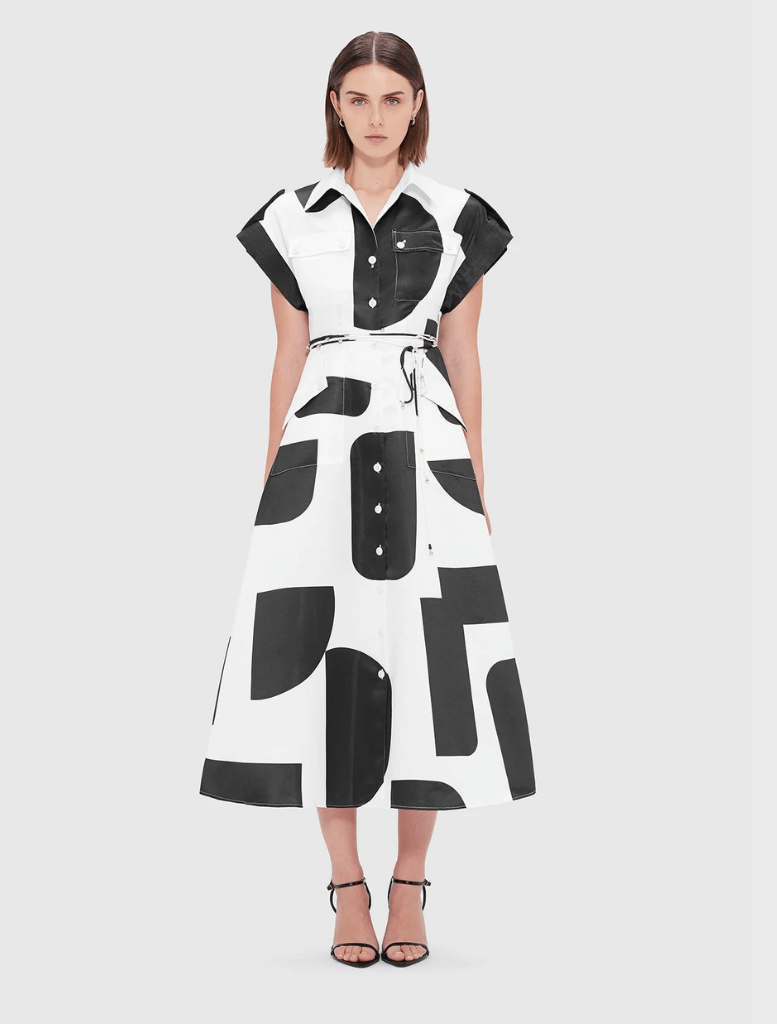 Audrey Pocket Shirt Midi Dress - Geo Print