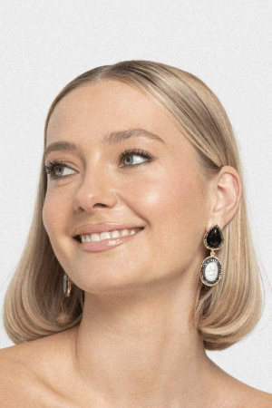 Olivia Earrings – Onyx & Pearl