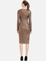 Shimmer Wrap Front Dress - Cinnamon