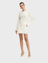 Suzanne Applique Bell Sleeve Mini Dress - Snow