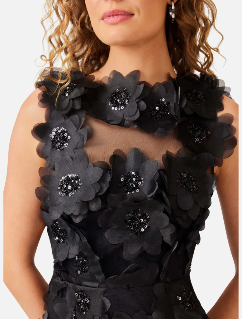 Cherry Blossom Midi Dress - Black
