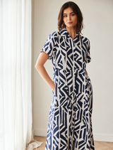 Geo Block Print Dress - Navy