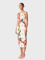Solara Strapless Midi Dress - Red/Pink Multi