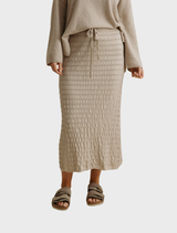 Waves Merino Cotton Pleat Skirt - Wheat